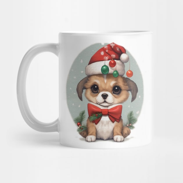 cute little puppy wearing a santa hat by JnS Merch Store